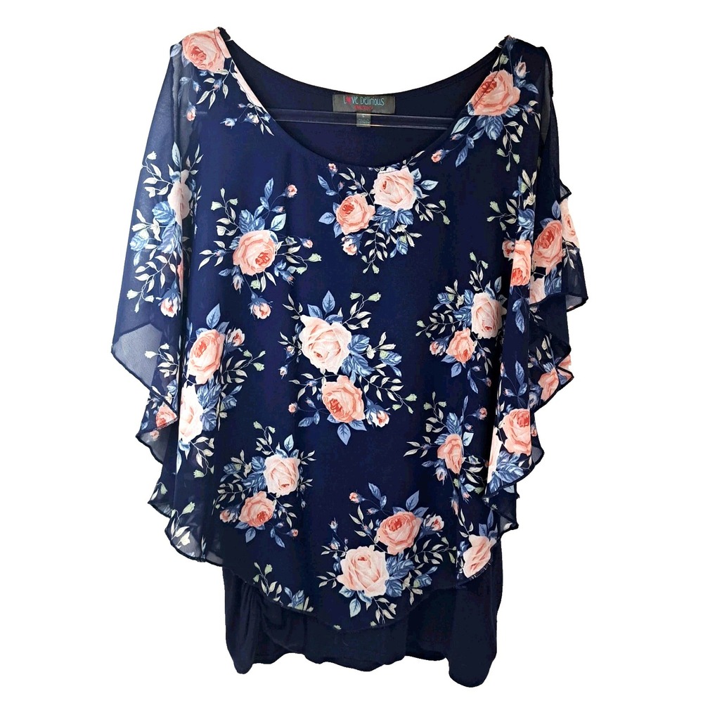 Love Delirious Maternity Blouse Women's L Floral Overlay Cottage Navy Pink